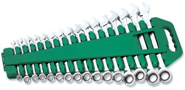 Набор ключей гаечных комбинированных трещоточных на держателе, 8-24 мм, 16 предметов W45516S